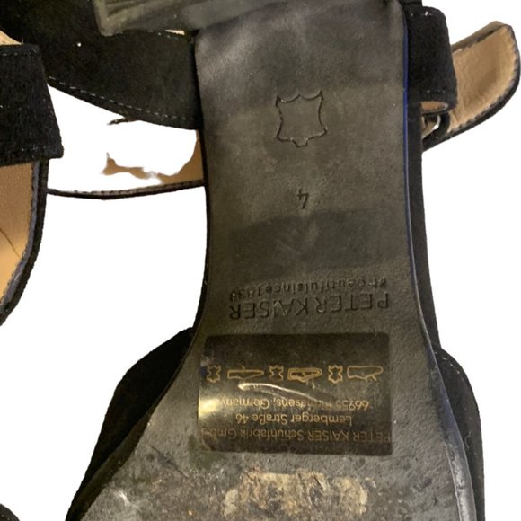 Sandals, Black Suede leather, size 4, silver 2" heel, PETER KAISER - Picture 3 of 5